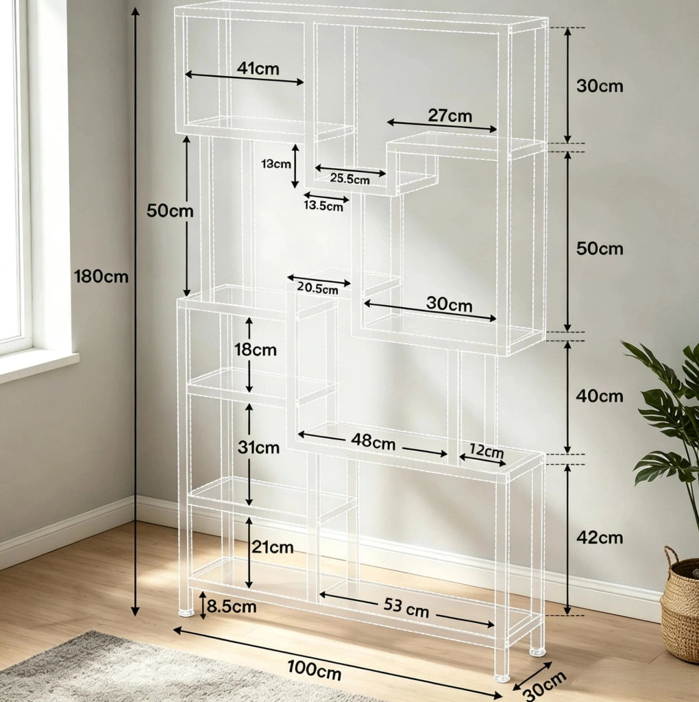 Libreria 100x30x180 cm in metallo e truciolare nero e marrone salvaspazio –