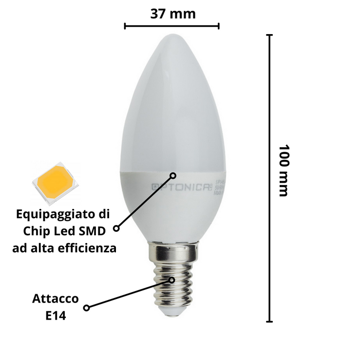 Lampadina led candela e14 8 watt resa 60w risparmio energetico 6000k pezzi 6