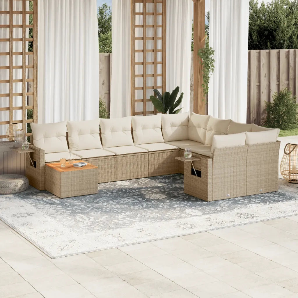 Set Divano da Giardino 10 pz con Cuscini Beige in Polyrattan 3224728
