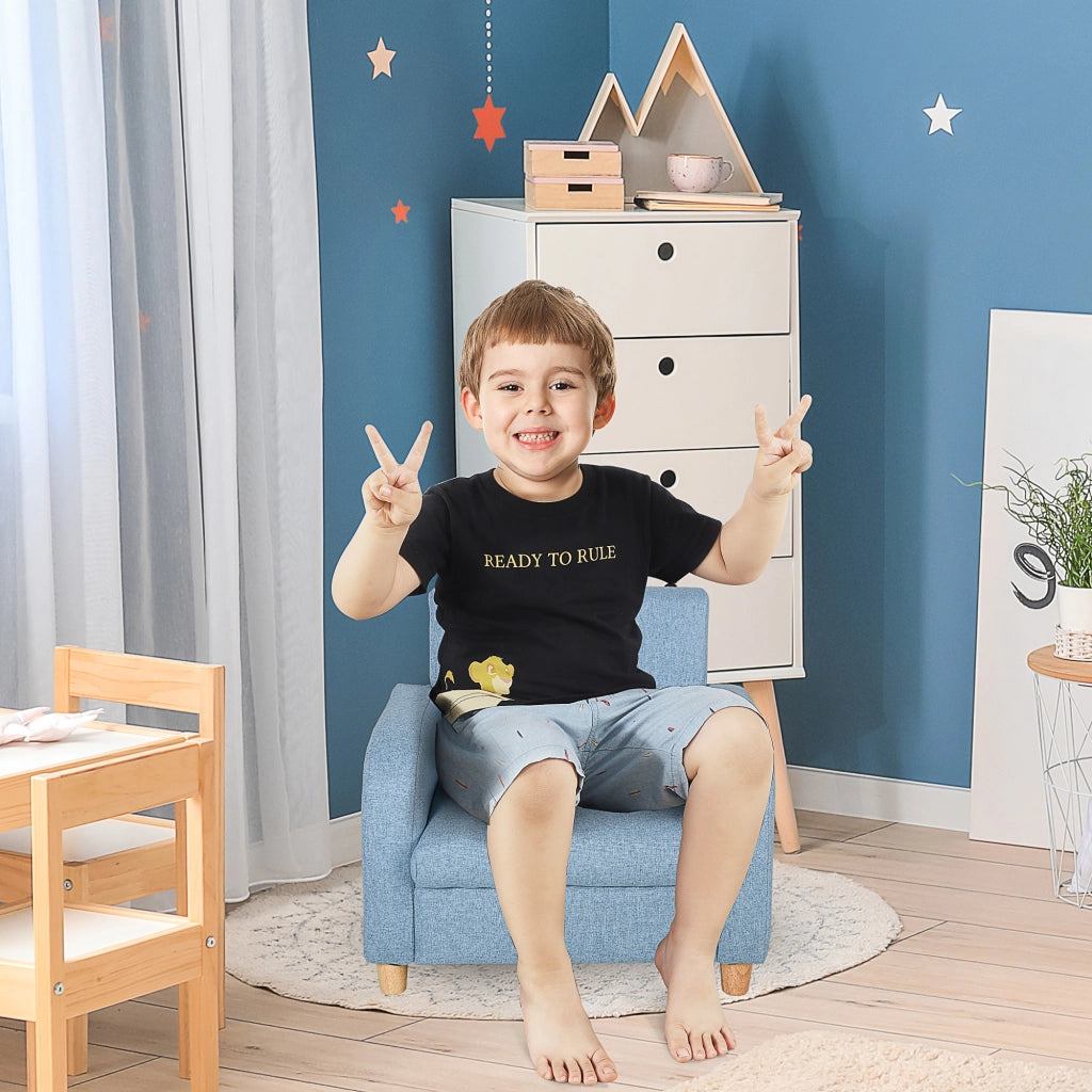 Poltrona per bambini con rivestimento in lino e gambe in legno massello ¨C ZephMum ¨C Blu 49x45x44 cm
