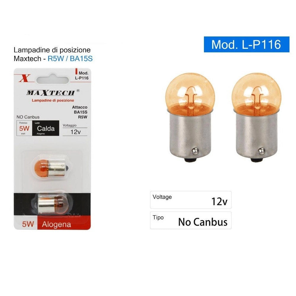 Trade Shop - Lampadine Di Posizione Auto Ba15s R5w 12v 5w L-p116 Luce Calda Alogena No Canbus -
