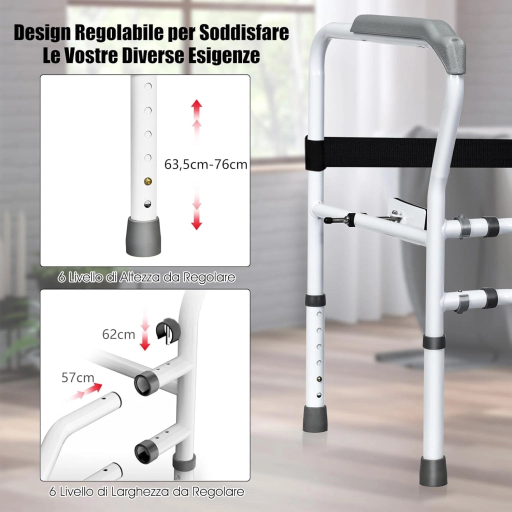 Supporto per WC, Supporto per WC con Altezza e Larghezza Regolabili e Dispositivi di Fissaggio Girevoli a 360°, Supporto per Bagno per Anziani Disabili