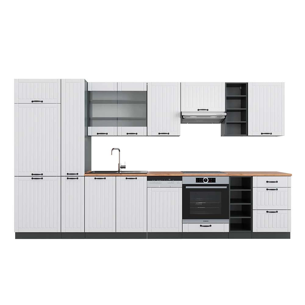 Cucina componibile Fame-Line Bianco rustico/Antracite 355 cm, PL Rovere Vicco