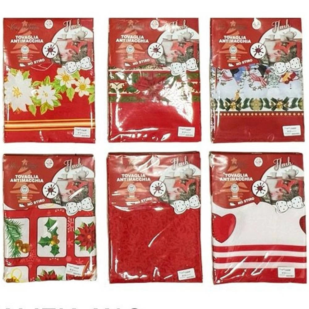 Trade Shop - Tovaglia Natalizia Antimacchia No Stiro Impermeabile Varie Fantasie 12 Posti -