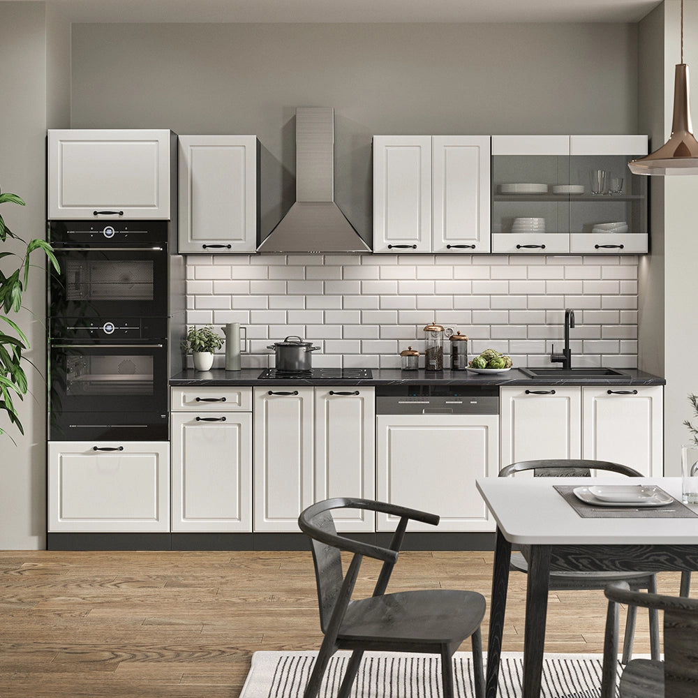Vicco Cucina componibile Bianco casa di campagna/antracite 300 cm con armadio alto, PL Marmo