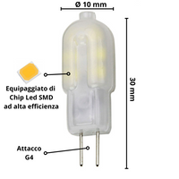 Lampadina led spillo g4 2watt resa 18watt risparmio energetico 4500k pezzi 3