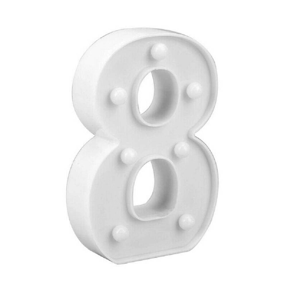Trade Shop - Numero 8 Luminoso Bianco A Led Decoro Per Eventi Feste Luce Calda 3000k 16x3cm -