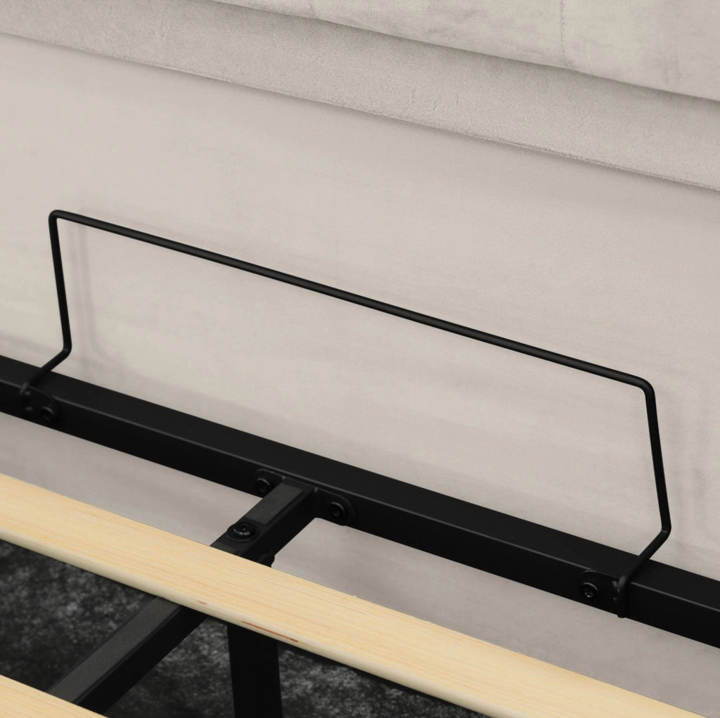 Letto imbottito 90x200 cm beige con LED, ricarica USB-C, vano contenitore e materasso