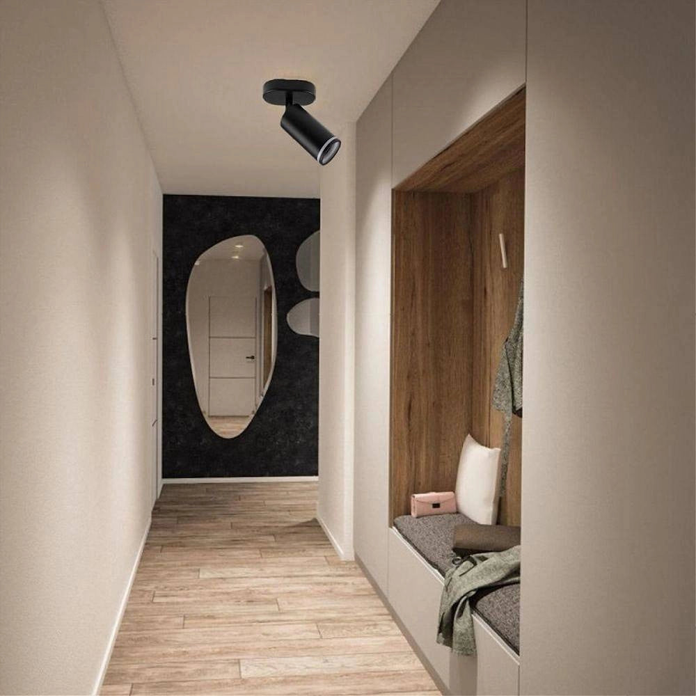 Trade Shop - Applique Plafoniera Orientabile Da Soffitto Parete 1 Diffusore Lampada Gu10 Ts-1 - Nero