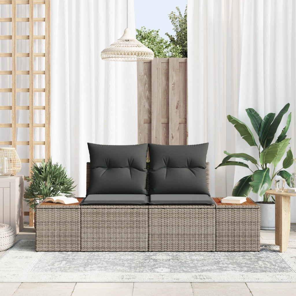 Divano da giardino a 2 posti con cuscini grigio in polyrattan