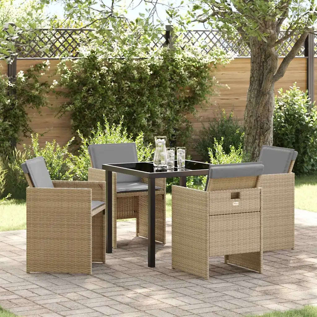 Set da Pranzo per Giardino con cuscino 5 pcs Beige polyrattan