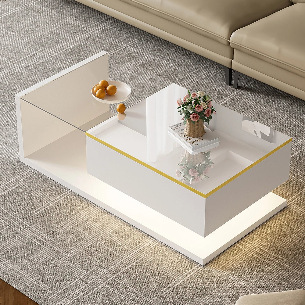 Tavolino-Xylo-100cm bianco vetro effetto LED