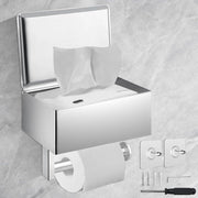 Houder per carta igienica per wc in alluminio nero con piastra, dispensatore di asciugamani lavabili e contenitore per la stanza da bagno, tiene i pannolini fuori dalla vista - supporto per parete in acciaio inossidabile (argento)