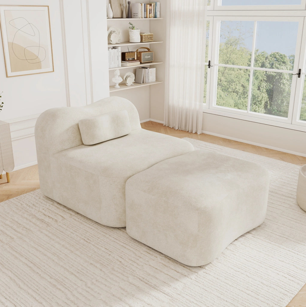 Divano modulare con ottomana 167x96x70 cm in velluto beige, senza montaggio –