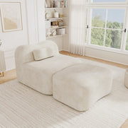 Divano modulare con ottomana 167x96x70 cm in velluto beige, senza montaggio –
