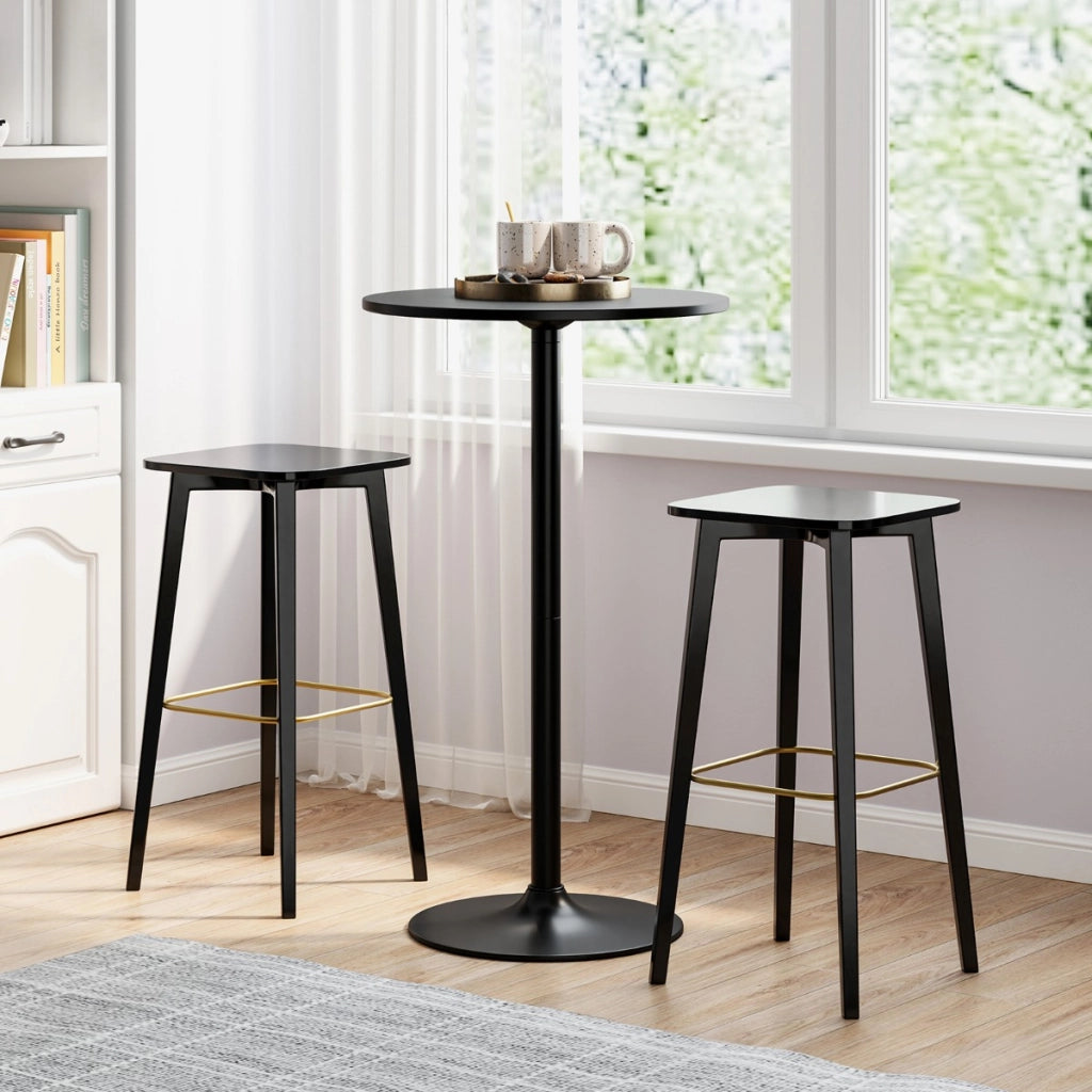 Tavolo da cocktail 101,5 cm si trasforma in tavolo caff¨¨ 56 cm, Tavolo bistro rotondo 2 pezzi finitura polvere elegante Nero-Tavolini da salotto
