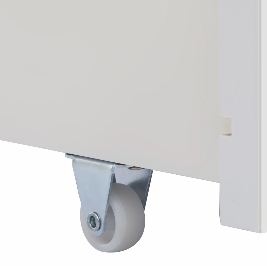 Letto singolo 90x200 cm con testiera a libreria e cassetti; legno; bianco (Senza materasso)