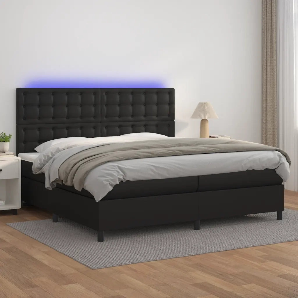 Giroletto a Molle con Materasso e LED Nero 200x200cm Similpelle cod mxl 61132