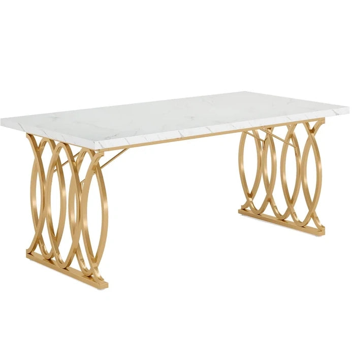 Scrivania per computer 160x80 cm bianco e oro