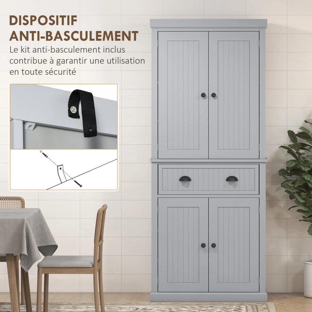 Armadio da cucina con ante scorrevoli e cassetto grande ¨C zephmum ¨C grigio 76x40x183 cm