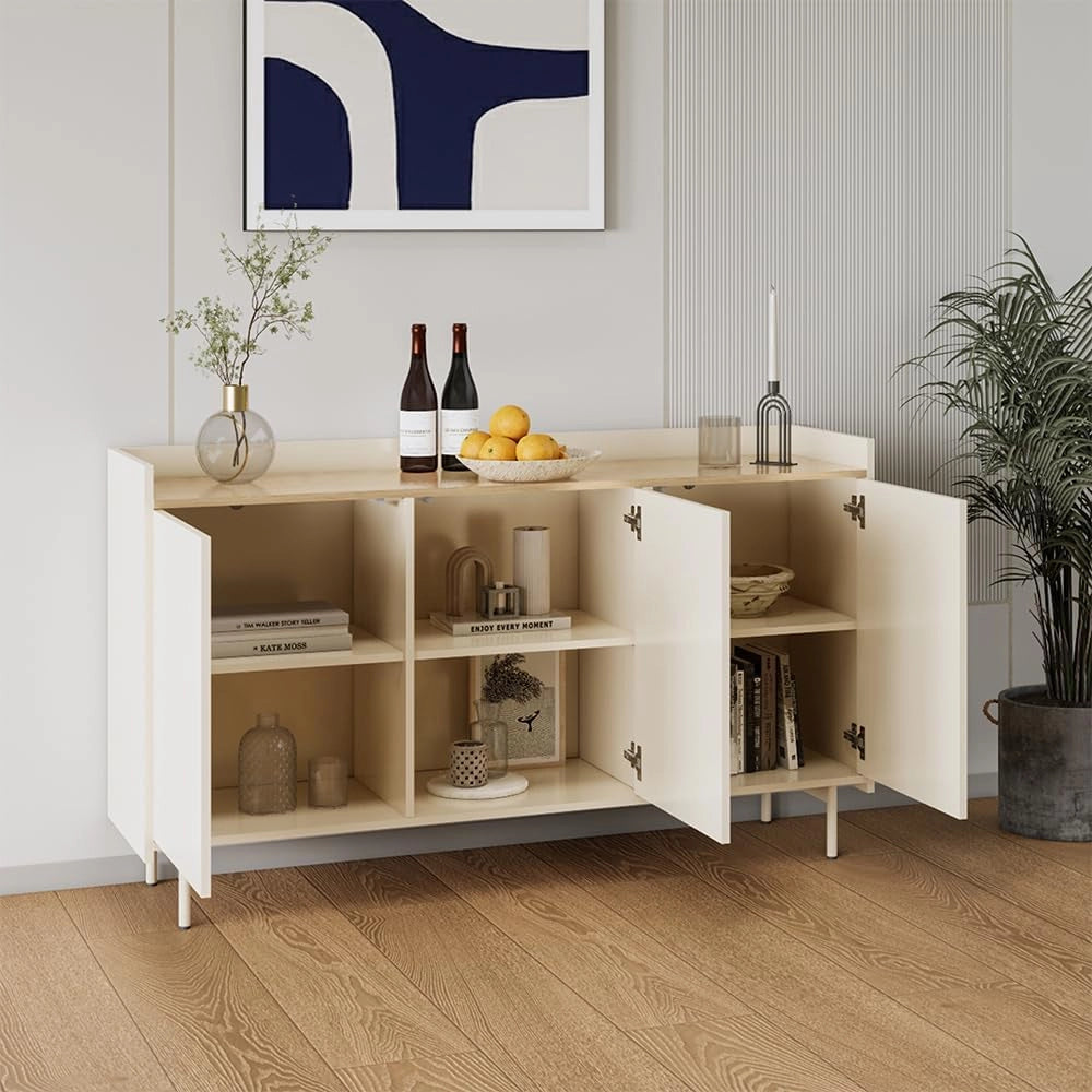 Credenza Velina, Crema, 140 x 82 cm con 6 scomparti, adatto per riporre abiti e oggetti per la casa