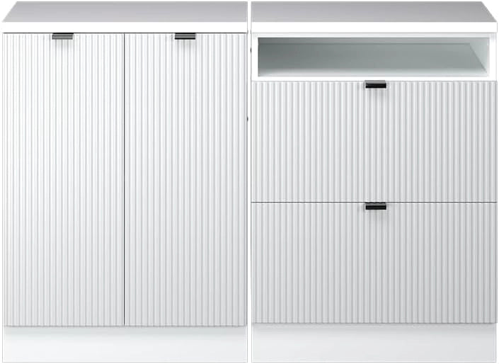 Set di mobili sottotetto Rion, Ondulazione bianca, 120 cm Set di 2 carcasse armadio profondità 60 cm, adatto per il salvaspazio sotto tetti spioventi