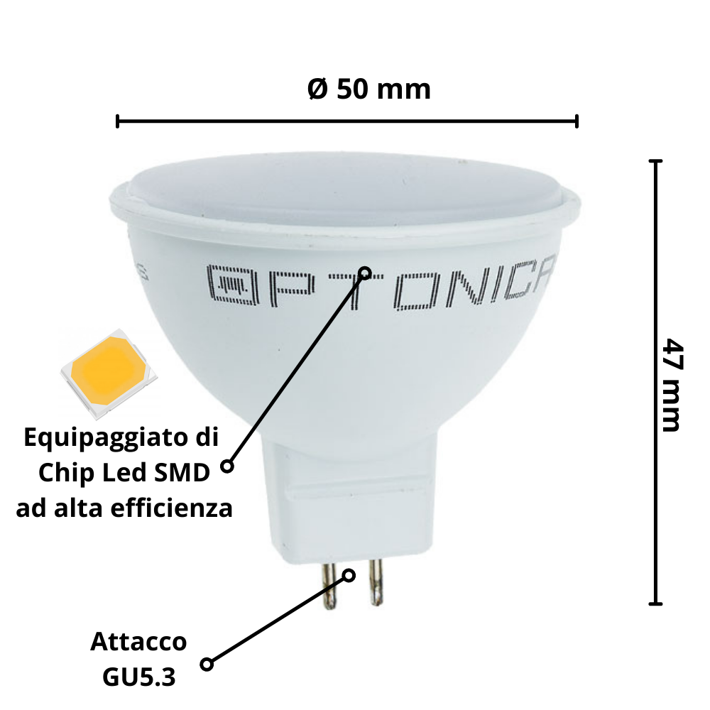 Lampadina dicroica led spillo gu5.3 7watt risparmio energetico 4500k pezzi 6