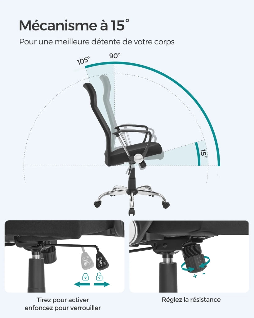 Sedia da ufficio sedia ergonomica seduta girevole imbottita rivestimento in tessuto altezza regolabile meccanismo di inclinazione capacità di carico 120 kg nero 12_0005875