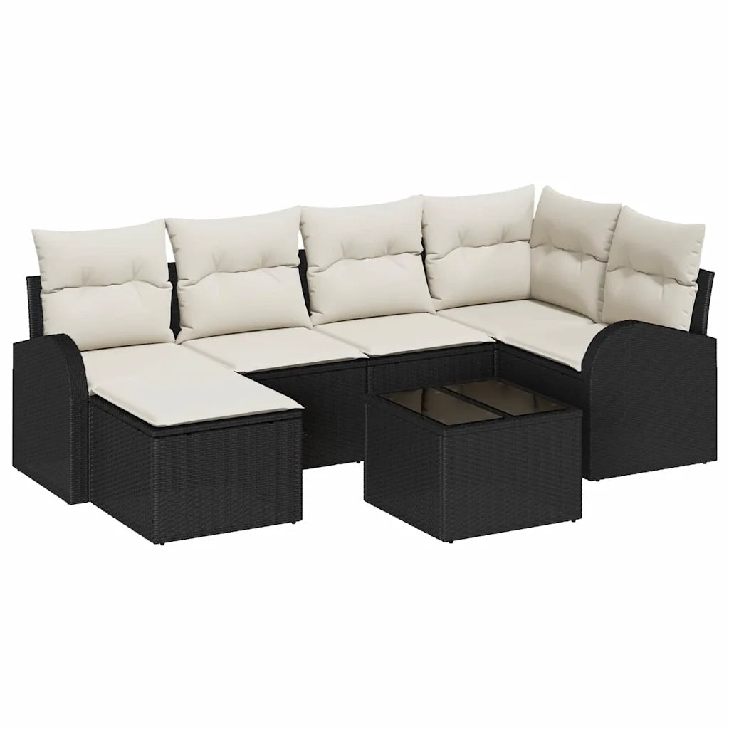 Set Divano da Giardino 7 pcs Nero polyrattan