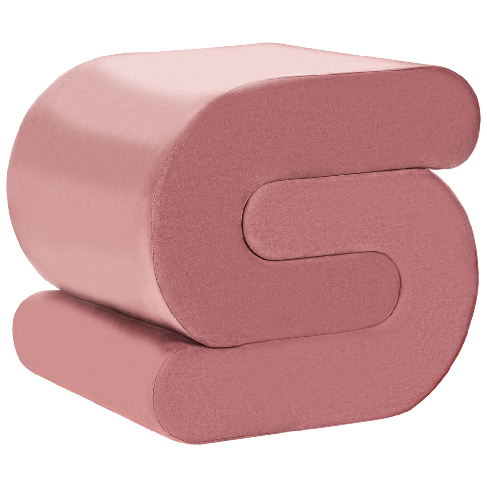 Pouf imbottito in velluto a forma di S rosa soggiorno stile moderno