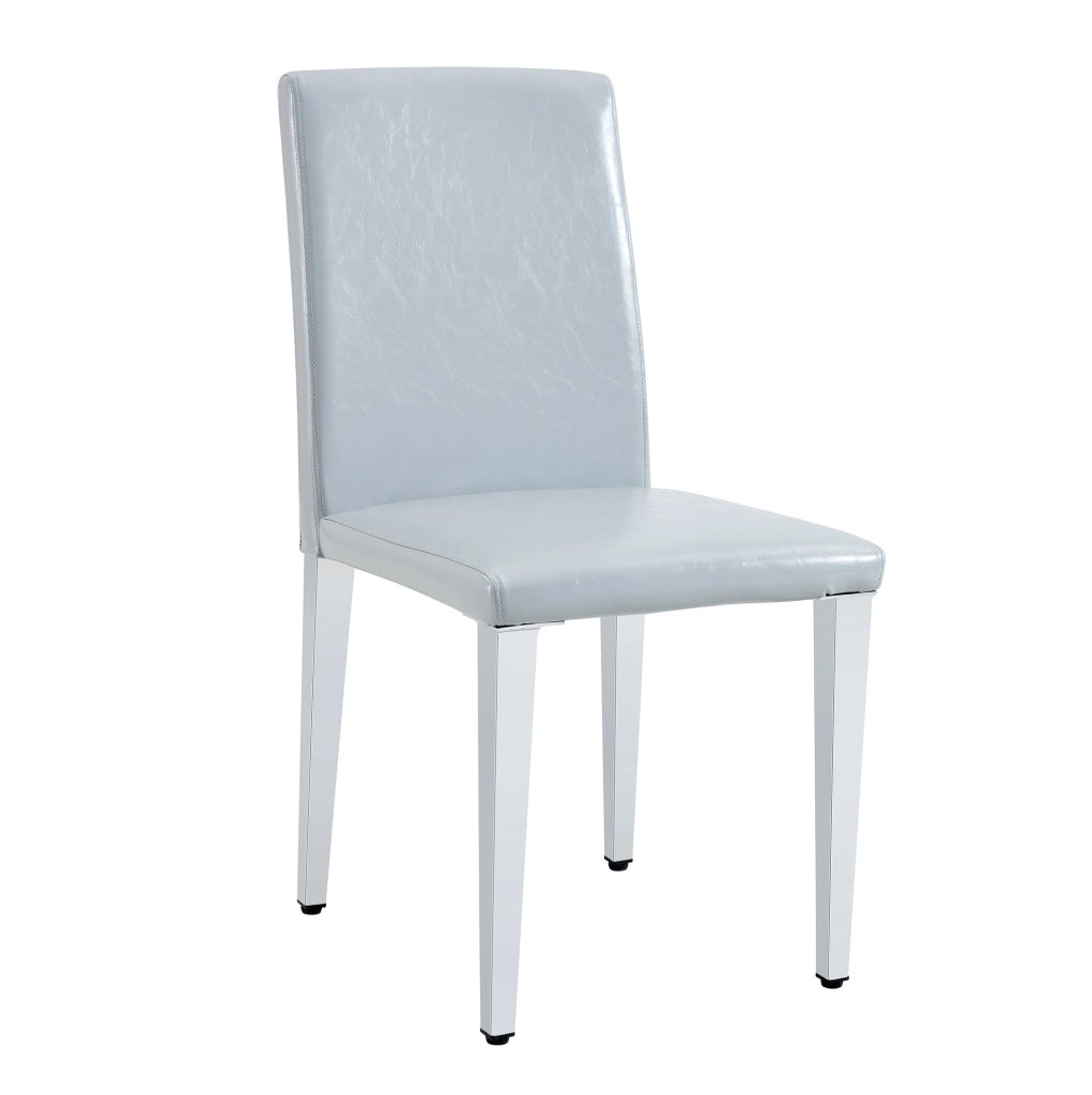 Set di 4 sedie da pranzo moderne in PU grigio chiaro con gambe in metallo argento; 90 cm
