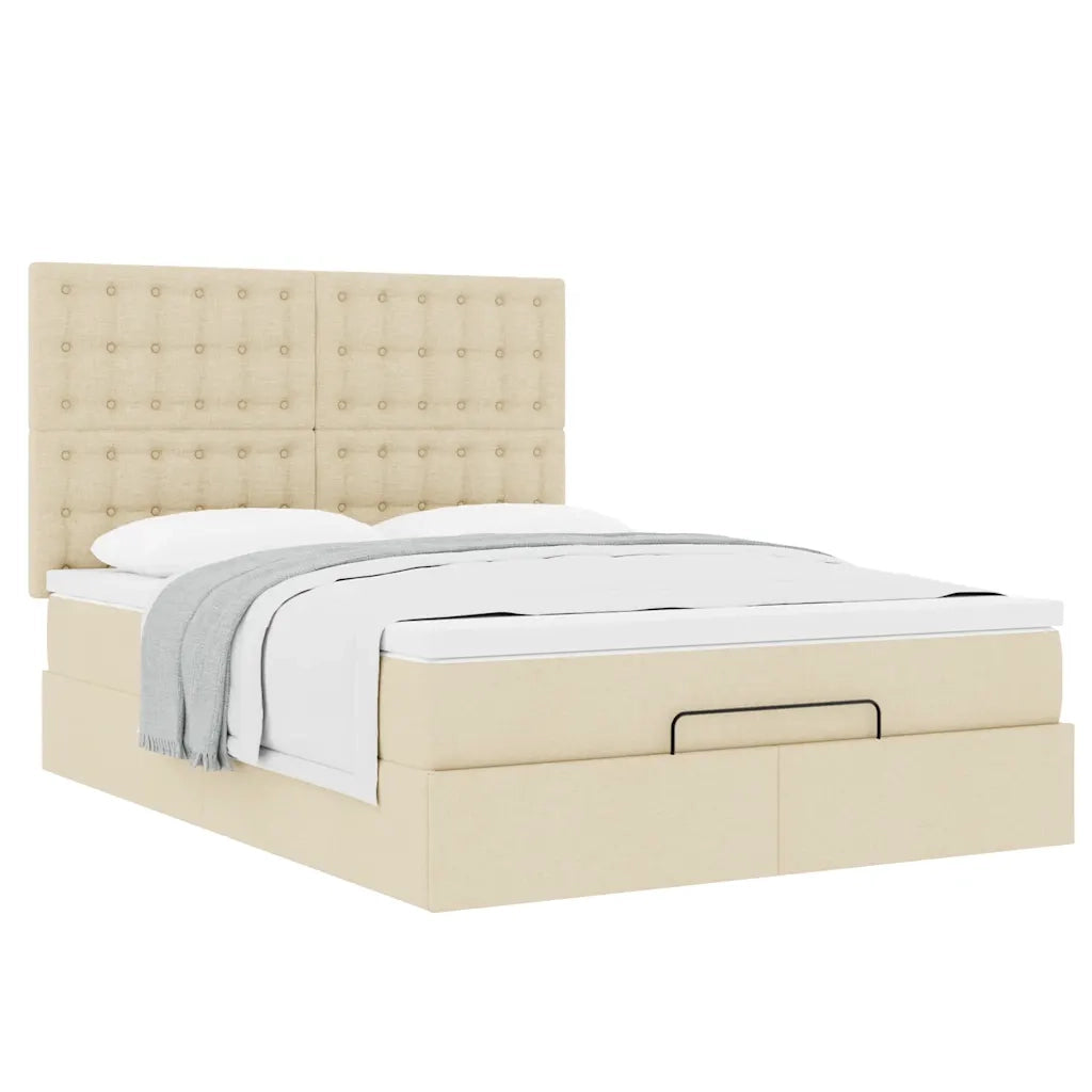 Struttura Letto Pouf con Materasso Crema 140x190 cm in Tessuto 3313325