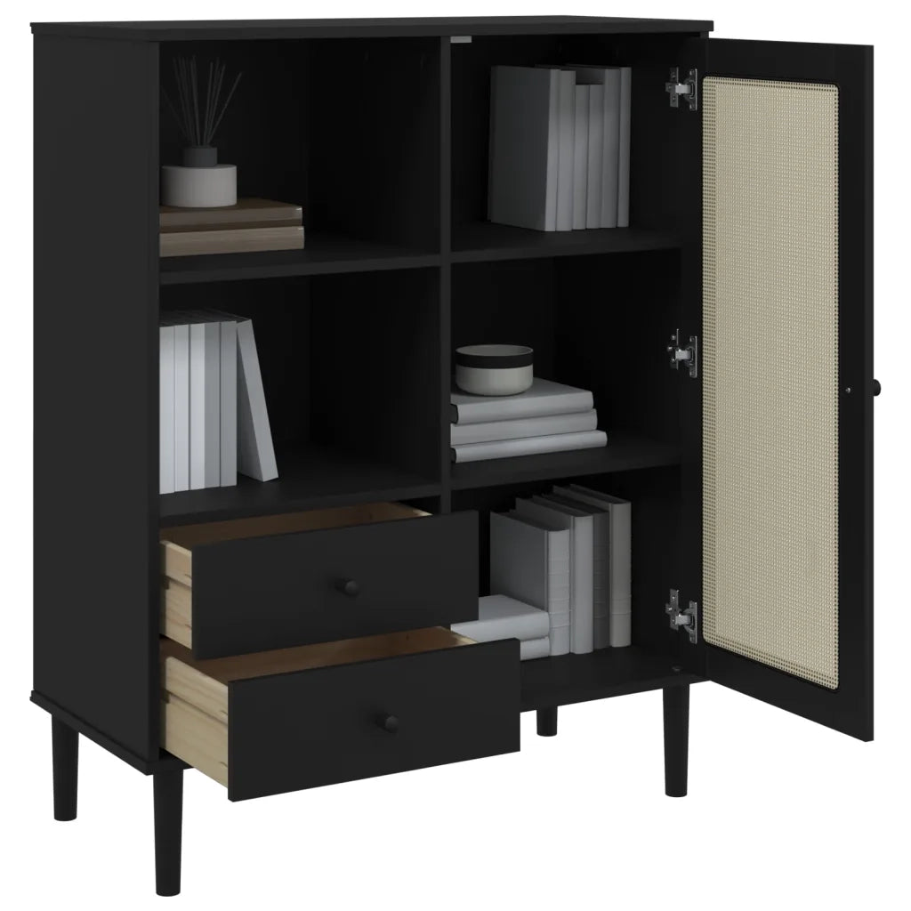 Credenza SENJA Aspetto Rattan Nero 90x40x112 cm Massello Pino 358057