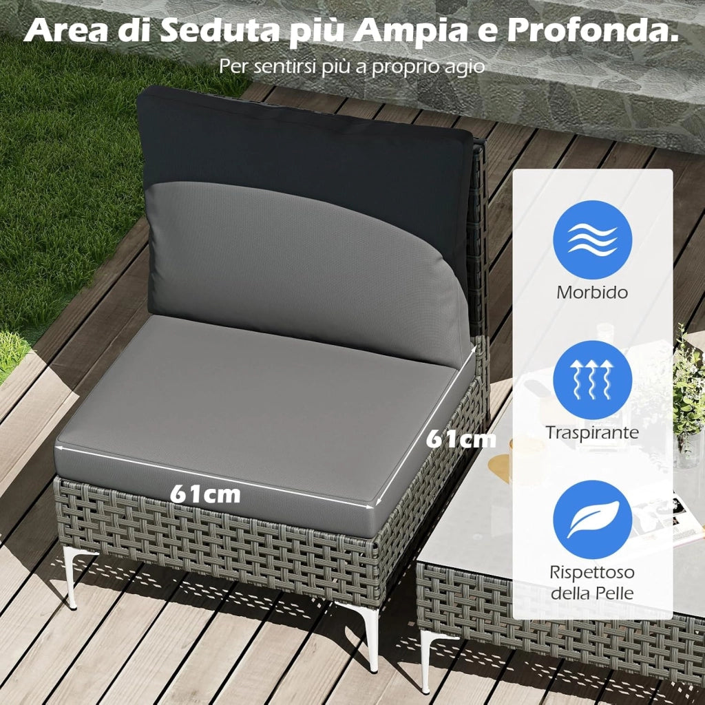 Tavolino e 2 Sedie da Giardino, Set da Conversazione in Rattan con Cuscini e Tavolino in Vetro Temperato, Set da Bistrò per Veranda, Balcone e Cortile (Stile 1)