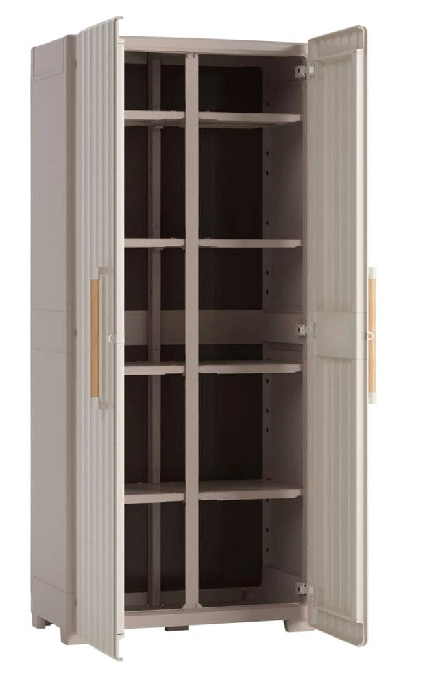 Armadio da Esterno 8 Ripiani 80x45x180H cm in Plastica Keter Groove Multispace Sabbia/Beige