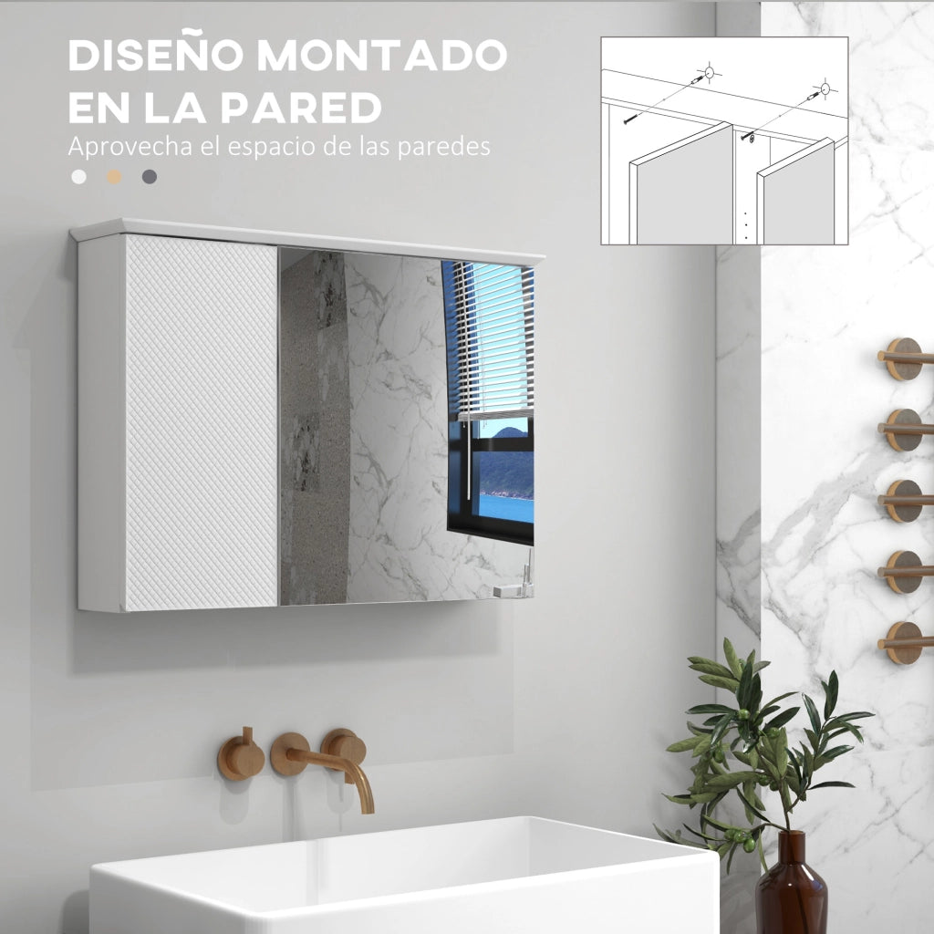 Armadio bagno con specchio e ripiano regolabile ¨C zephmum ¨C bianco 65x15x49 cm