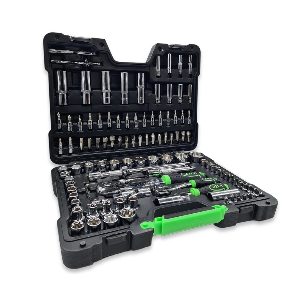 Valigetta Utensili Professionale 108 Pezzi JBM con Bussole Esagonali Cromate, Cricchetti, Prolunghe, Kit Attrezzi per Auto, Officina e Fai-da-Te