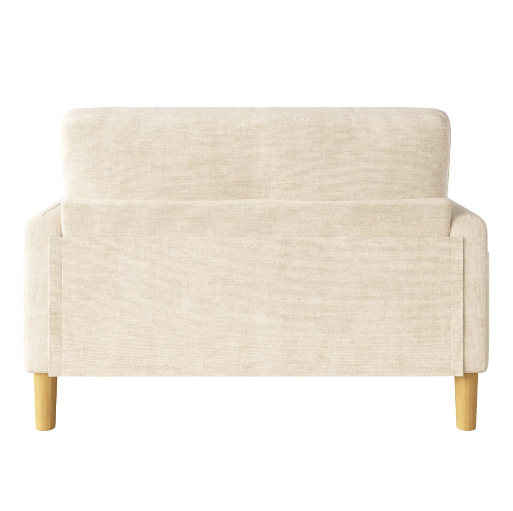 Divano 2 posti compatto 119x78 cm in ciniglia beige con 2 cuscini e tasca laterale HOMVRA