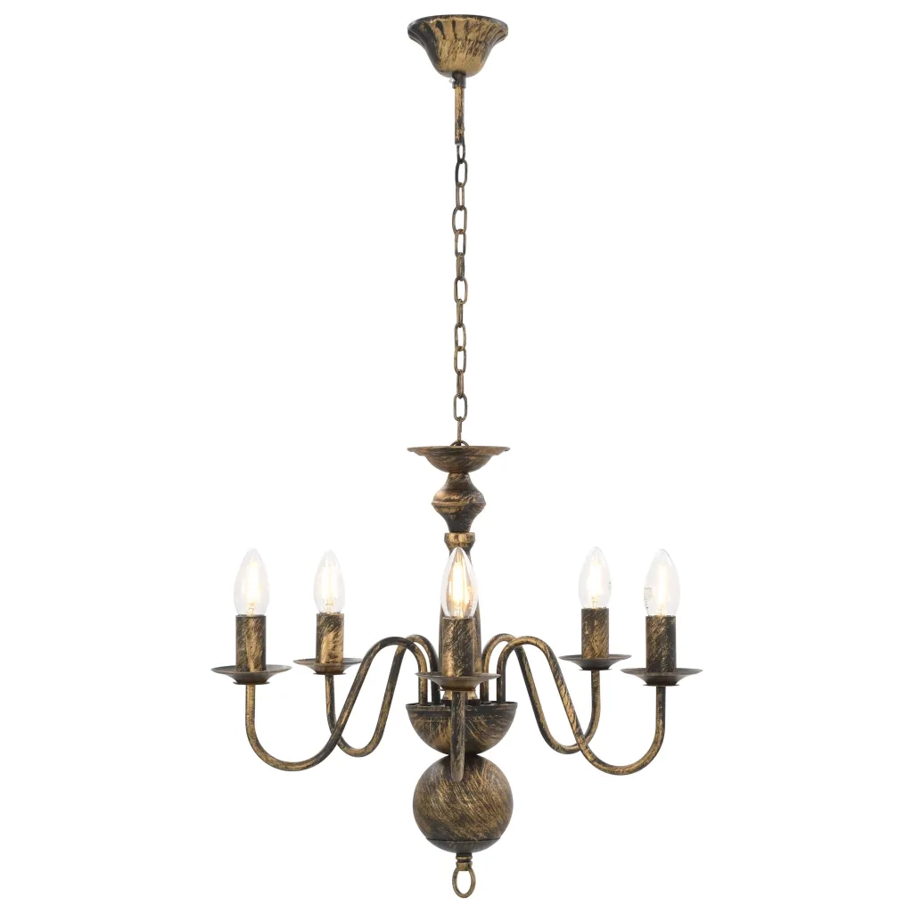 Lampadario antico nero 50 x 45 cm 5 lampadine illuminazione decorativa classica per soggiorno in metallo nero 02_0046421