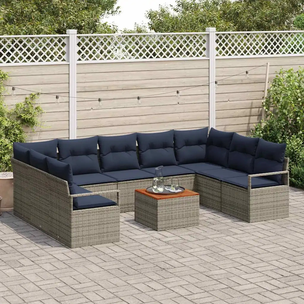 Set Divano da Giardino con cuscino 10 pcs Grigio polyrattan