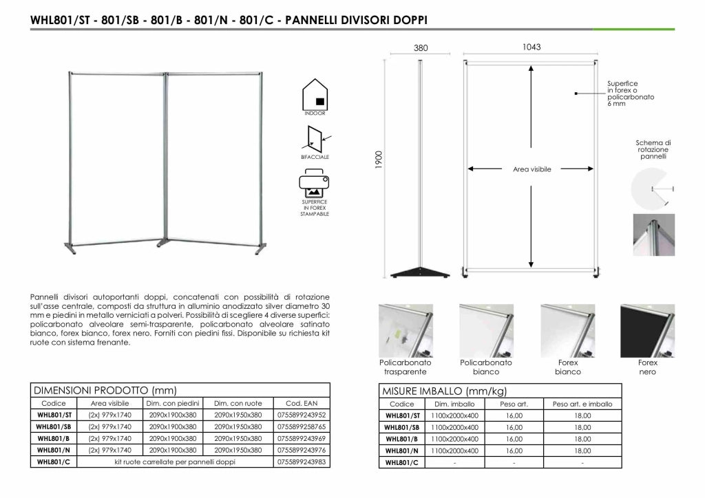 Pannello divisorio doppio in plexiglass per Aziende Uffici Studi Medici