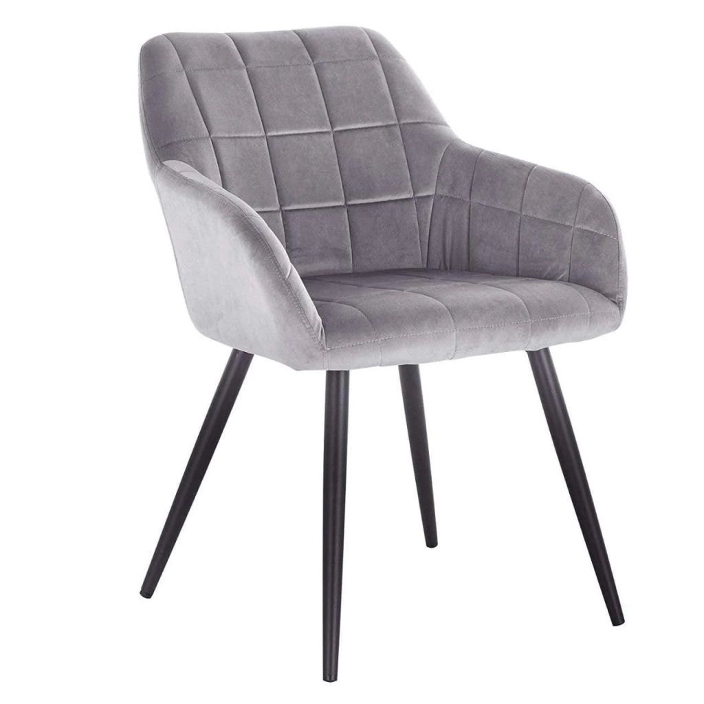 Sedia da pranzo in velluto con gambe in metallo a scacchi grigi 19_0000377