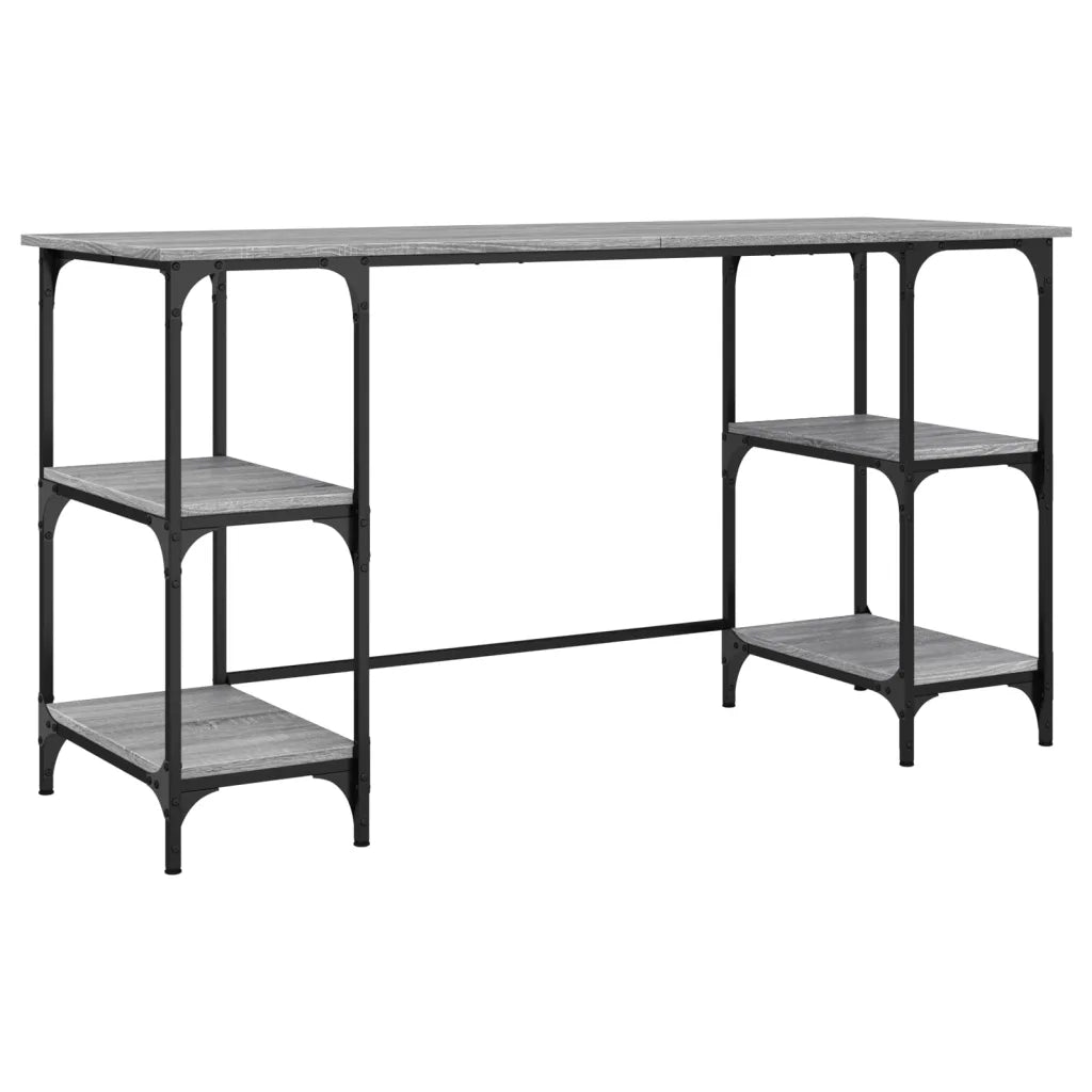 Scrivania | Tavolo da Ufficio Grigio Sonoma 140x50x75cm Metallo e Legno Multistrato