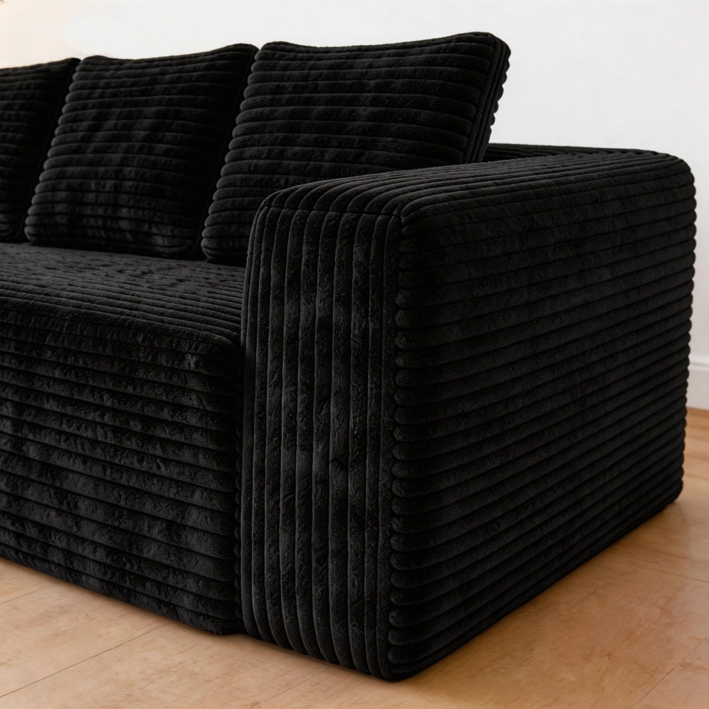 Divano modulare con chaise longue reversibile - seduta profonda in corduroy - nero