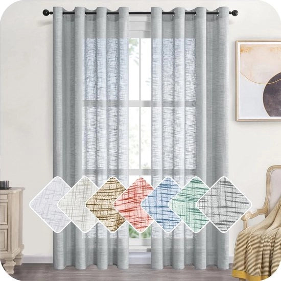Set di tende a voile grigie 245 x 140 cm, 2 pezzi, tende moderne con finitura in lino, con anelli, adatti per soggiorno, camera da letto e camera dei bambini.