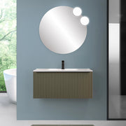 Mobile bagno sospeso 90 cm verde opaco cannettato con cassetto e lavabo Nara
