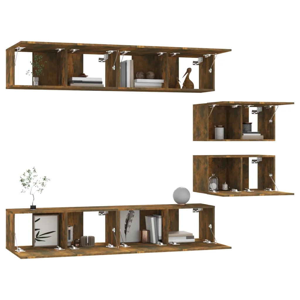 Set di Mobili Porta TV 6 pz Rovere Fumo in Legno Multistrato 3114603