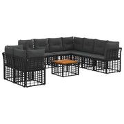 Set di divani da esterno 10 pcs Nero e Grigio scuro Poliestere