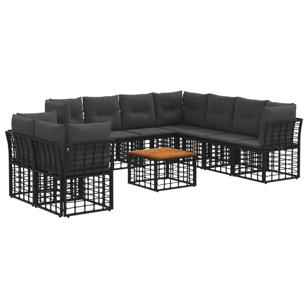 Set di divani da esterno 10 pcs Nero e Grigio scuro Poliestere