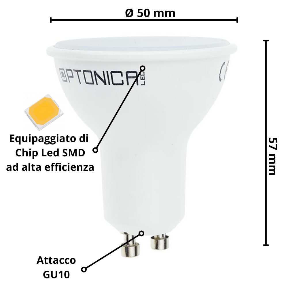 Lampadina dicroica led gu10 6.5 w resa 40watt risparmio energetico 6000k pezzi 6